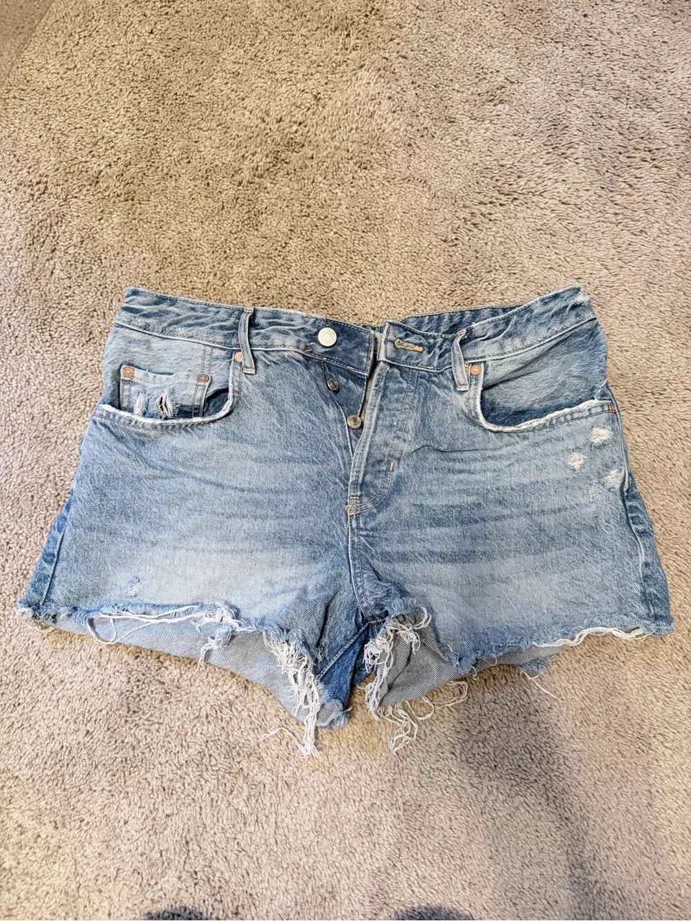 We The Free Faded Light Blue Distressed Denim Cutoff Shorts